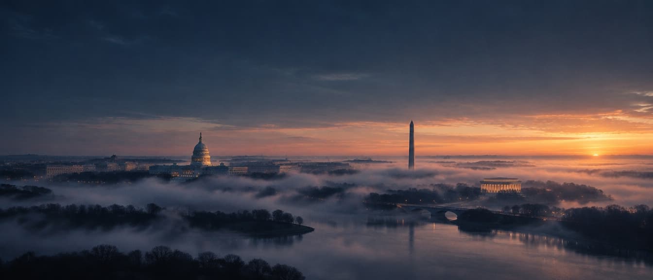 Washington, D.C. at sunrise above the fog